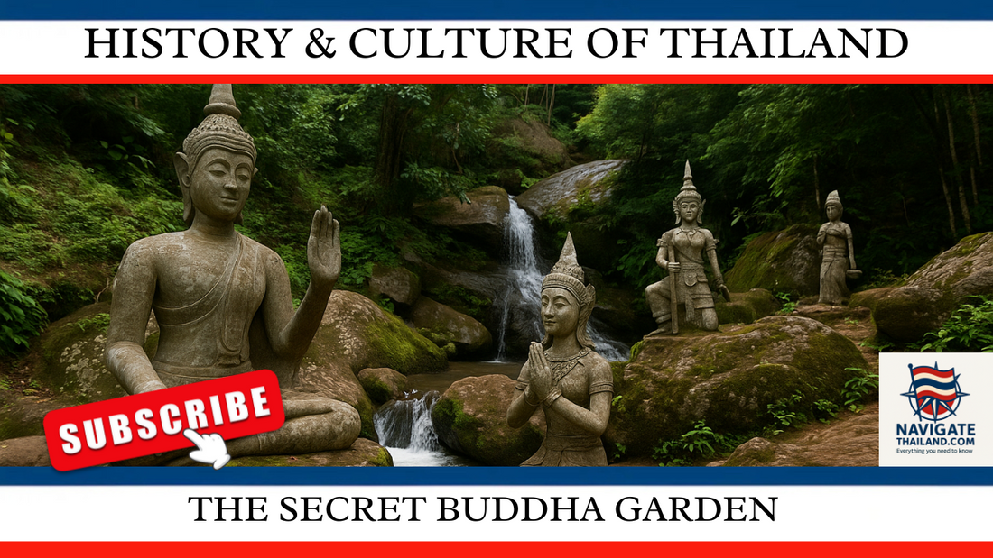 Picture of mythical Buddhist statues in the secret Buddha garden. Blog thumbnail