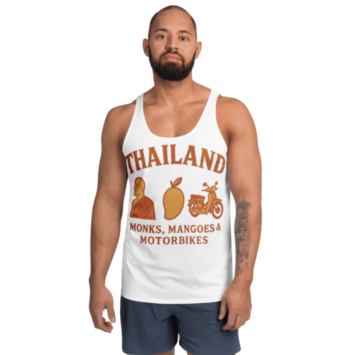 Monks, Mangoes & Motorbikes Unisex Singlet - Navigate Thailand