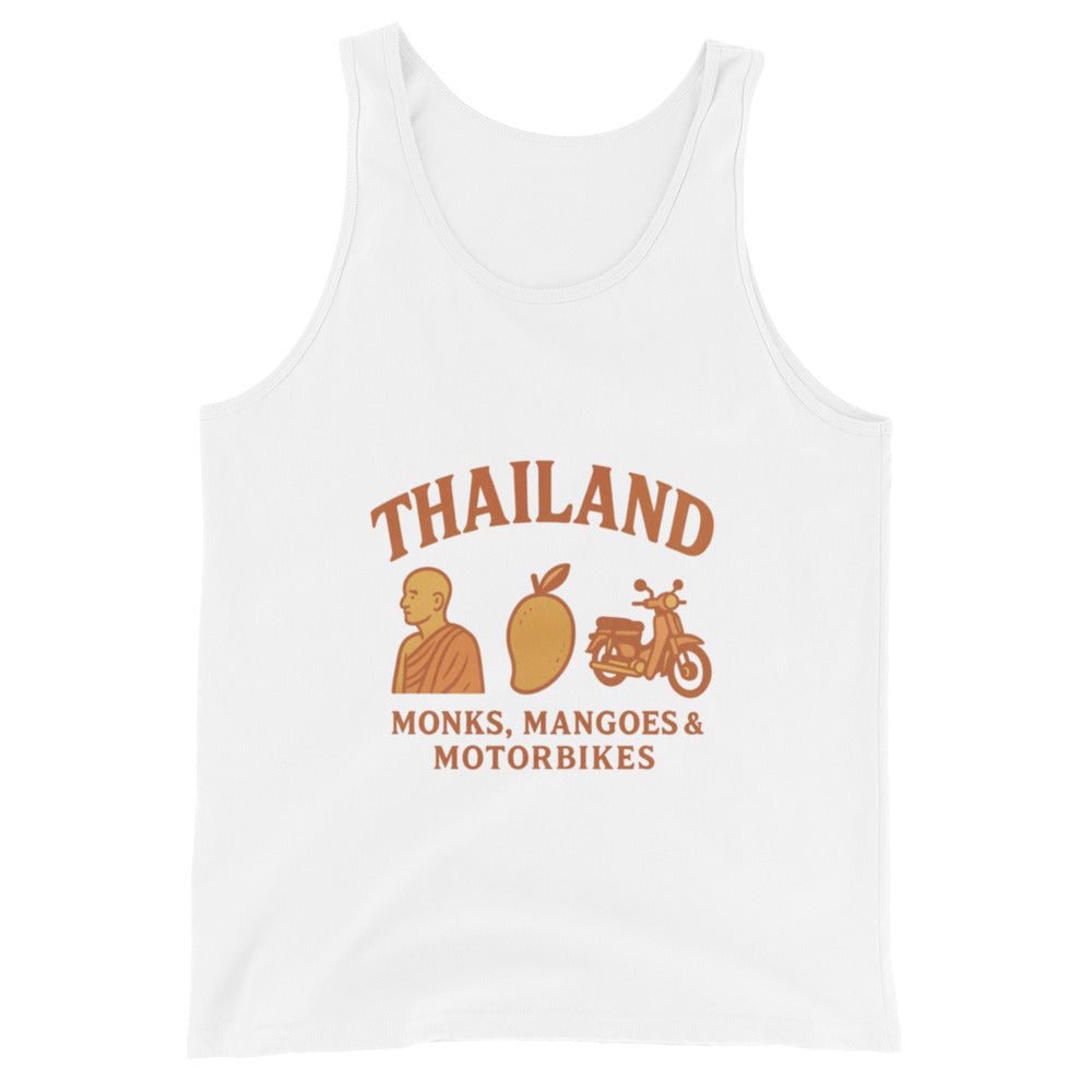 Monks, Mangoes & Motorbikes Unisex Singlet - Navigate Thailand